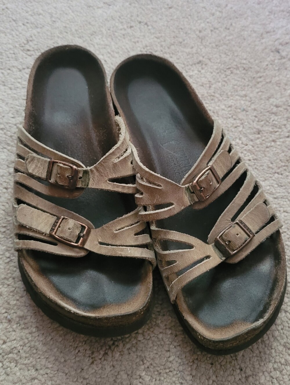 Birkenstock Brown Leather Strappy Slide Sandals